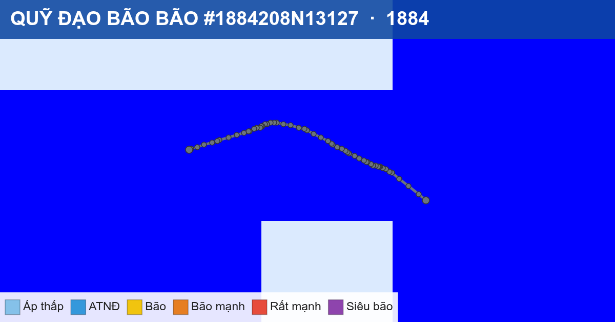Quỹ đạo di chuyển của BÃO #1884208N13127 (1884)