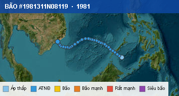 Quỹ đạo di chuyển của BÃO #1981311N08119 (1981)