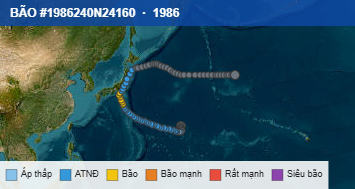 Quỹ đạo di chuyển của BÃO #1986240N24160 (1986)