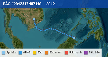 Quỹ đạo di chuyển của BÃO #2012317N07118 (2012)